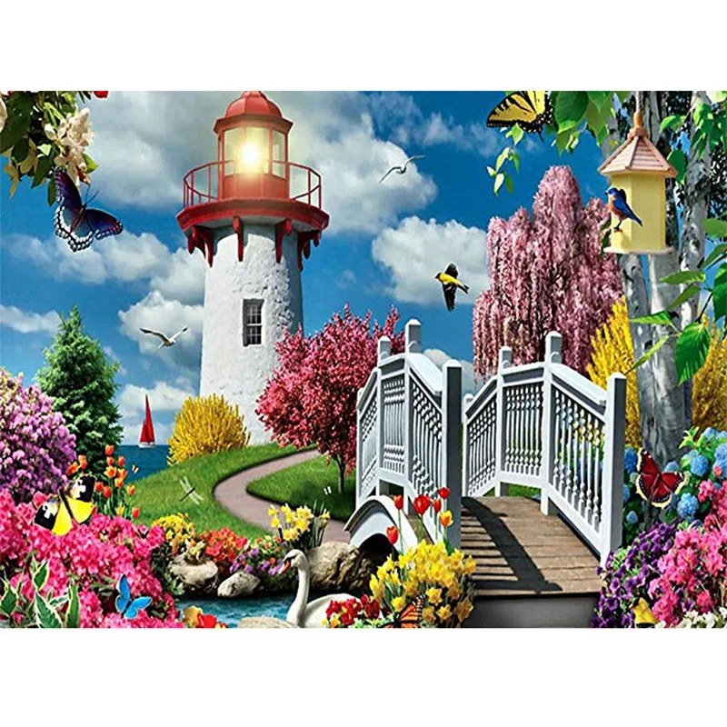 Полноформатная круглая Алмазная мозаика с изображением маяков алмазная вышивка