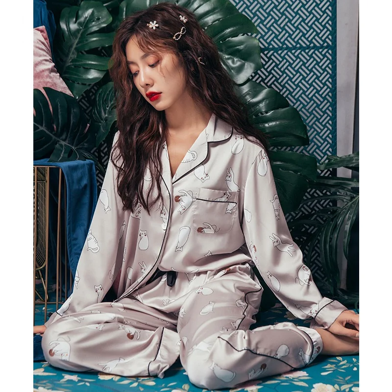 Пижама Smmoloa Женская с длинным рукавом шелковая пижама из натурального шелка