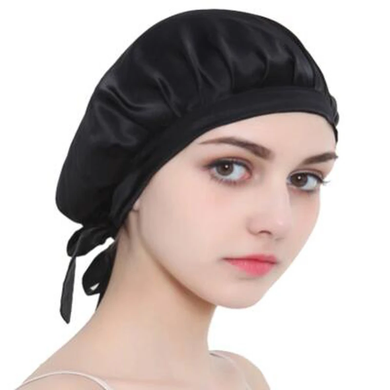 

Bathroom Women Long Hair Care Cap Satin Bonnet Cap Night Sleeping Hat Silk Hat Girls Family Supplies
