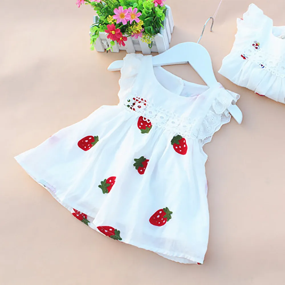 Kids Girl Dress Summer Baby Girls Dresses Floral Strawberry Embroidery Sleeveless Clothing | Мать и ребенок
