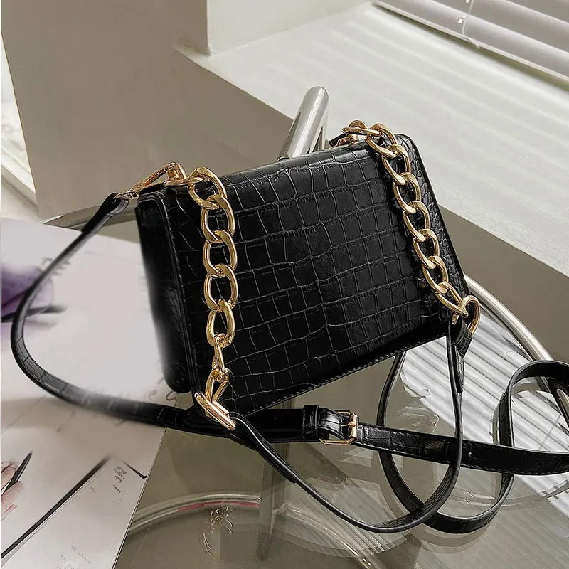 

PU Leather Crossbody Bag Crocodile Pattern Shoulder Bag Women elegent solid color Messenger Bag Chain Messenger Bag high quality