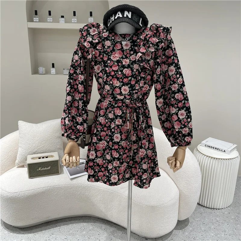 

Women's Spring Summer 2021 Fashion Retro Chiffon flower floral slim dress
