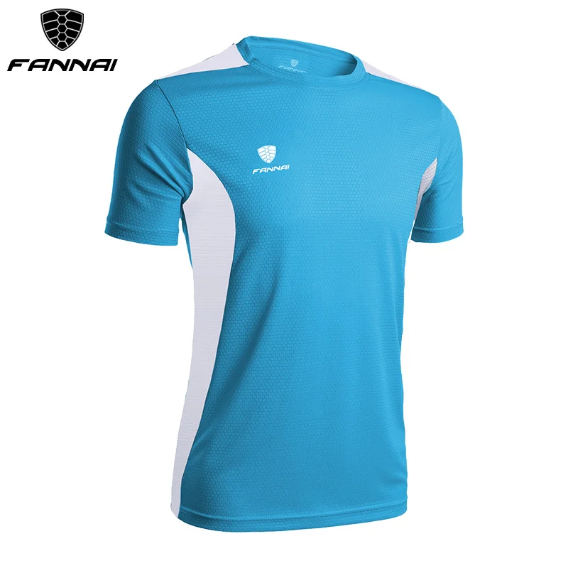 FN024Blue FANNAI Мужская футболка, спортивные топы, футболки, быстросохнущая футболка для фитнеса, спортзала, мужские футболки для бега, Майки с коротким рукавом, спортивная одежда для тренировок - Цвет: FN024Blue