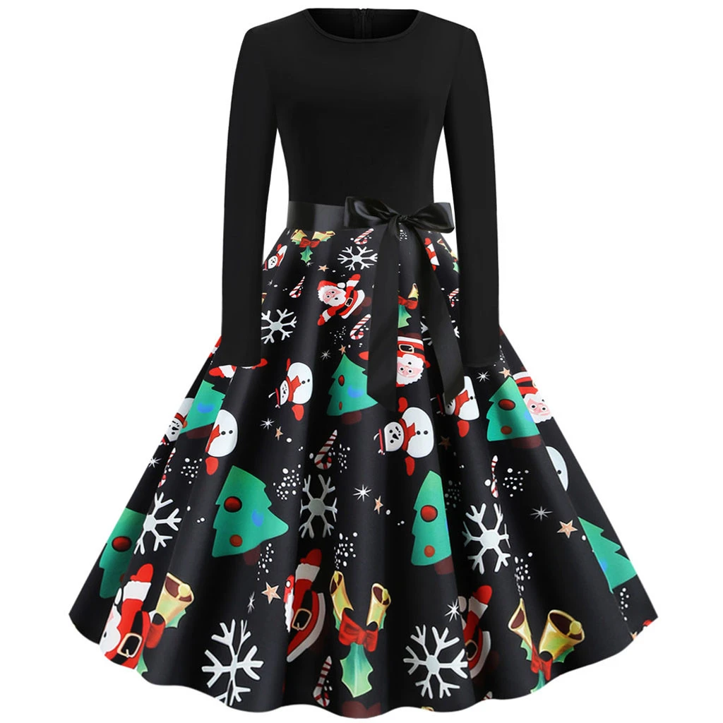 Женское рождественское платье JAYCOSIN Осеннее винтажное с длинным рукавом 50s 60s