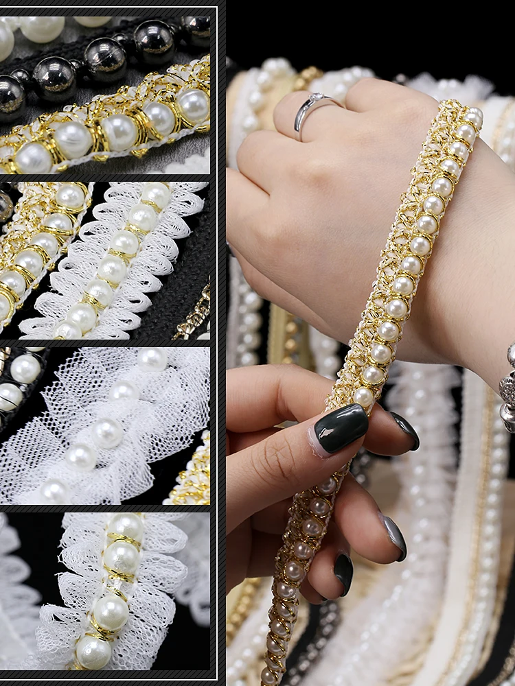 1 ярдов/партия вышитое бисером кружево лента тесьма кружевная ткань отделка