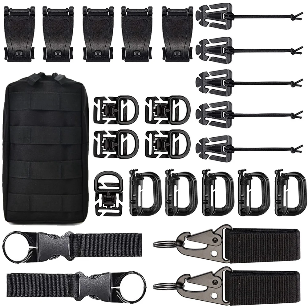 25 Molle Accessories Kit Attachment D-Ring Grimloc Locking Gear Clip Webbing Strap Tactical Backpack Web Dominator Strings Strap