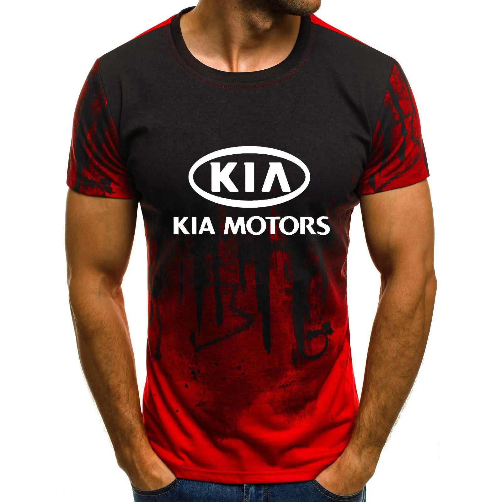 

Mens Short Sleeve KIA Motors Car Logo Mens T-shirt Summer casual Cotton Gradient T shirts Fashion HipHop Harajuku Male Brand Tee