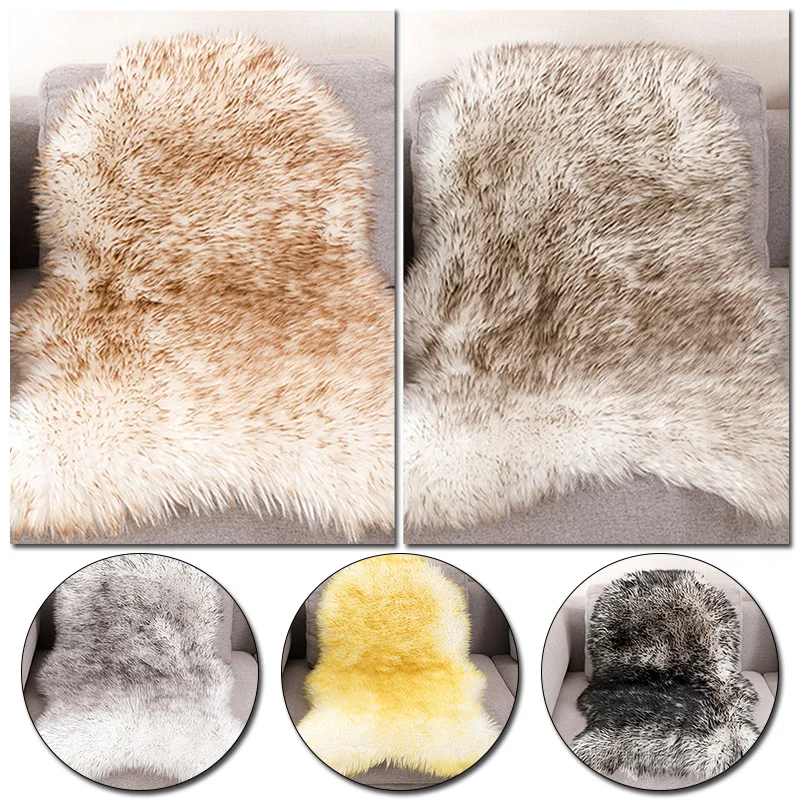 

Soft Carpet Sheepskin Chair Mat Seat Pad 40x60cm Mini Faux Sheepskin Mat Sheep Skin Fur Plain Fluffy Area Rugs Washable For Home