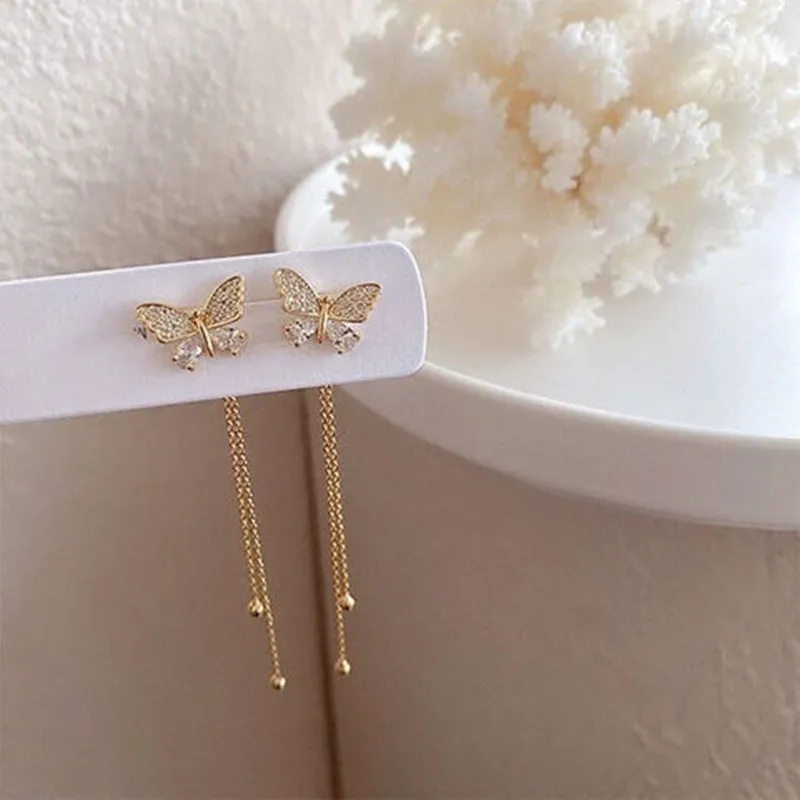 

New Trendy Long Tassel Butterfly Drop Earrings Gold Color 2021 Fashion Hanging Women Earrings Summer Jewelry Girls Party Gift