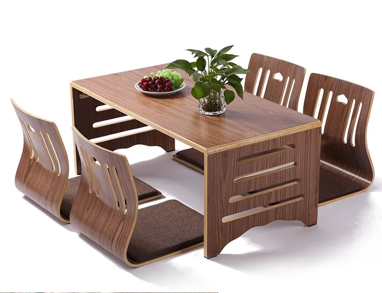 

Минималистичный обеденный стол и стул, Азиатский пол, стол из массива дерева со складными ножками, Обеденный набор, стул Zaisu 5 шт./компл.