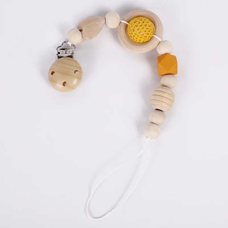 

Baby Pacifier Clip Chains Beech Wood Bead Heart Beads Soother Chain DIY Food Grade Sensory Baby Teething Toys Nipple Holder