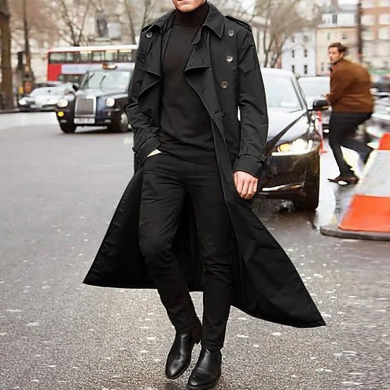 

Длинный Облегающий мужской Тренч-пальто PUIMENTIUA, двубортное модное мужское осенне-зимнее пальто, Длинный дизайнерский Тренч для мужчин