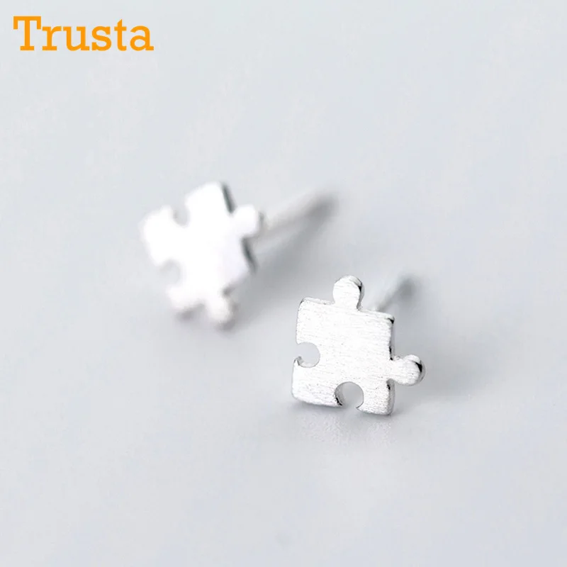 Trusta 925 пробы серебряные ювелирные изделия модные милые миниатюрные 6 мм X 6 мм креативные головоломки серьги-гвоздики подарок для девочек Дети Леди DS419
