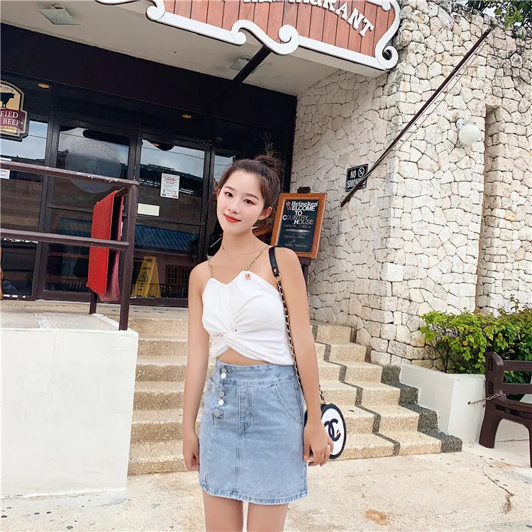 

YYCZF Denim Skirts Button Solid Simple Ripped Leisure All-match Daily Streetwear Mini Skirt Womens Elegant Plus Size 5XL Trendy