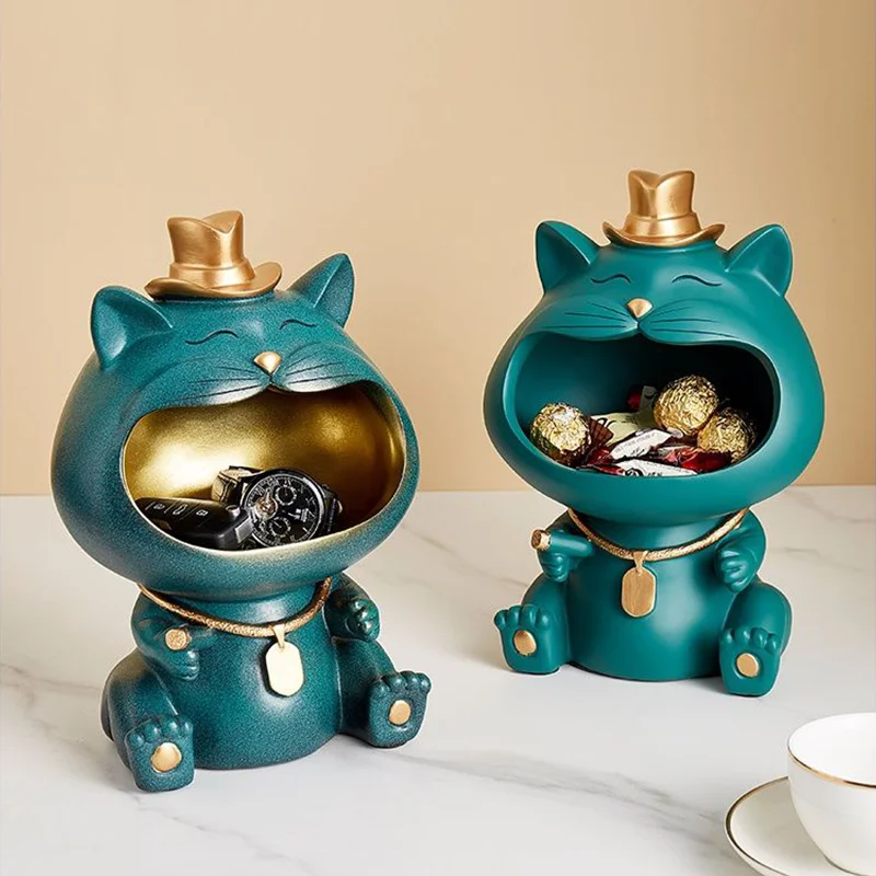 

Скульптура с животными, аксессуары для украшения дома для гостиной, настольный контейнер для хранения с кошкой, украшение из смолы, скандин...