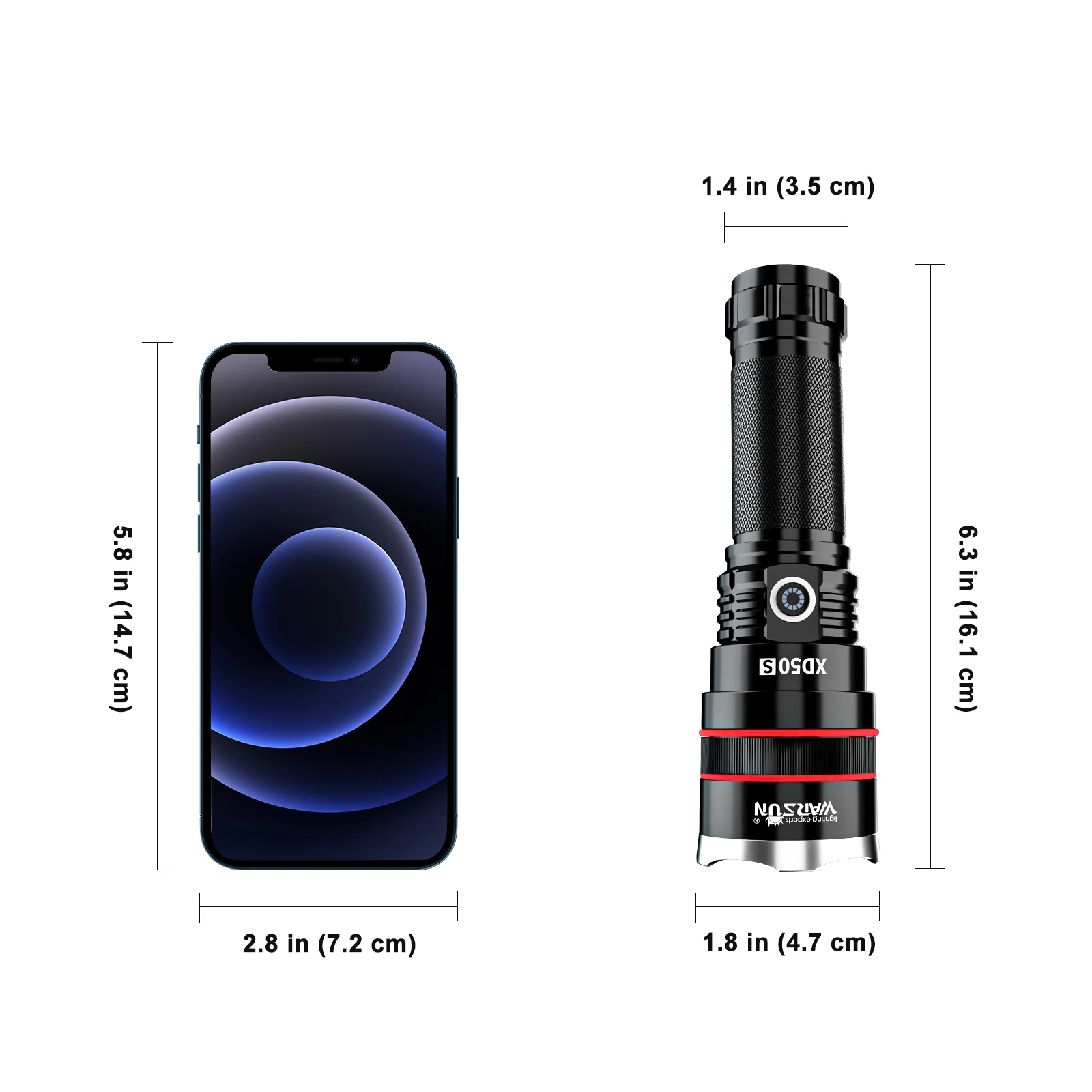 Comprar Warsun-linterna De Alta Potencia CD50S, 3 Modos, Linterna Recargable Con Usb, Zoom Telescópico, 1500 Lúmenes, Led, XHP90, Lateral