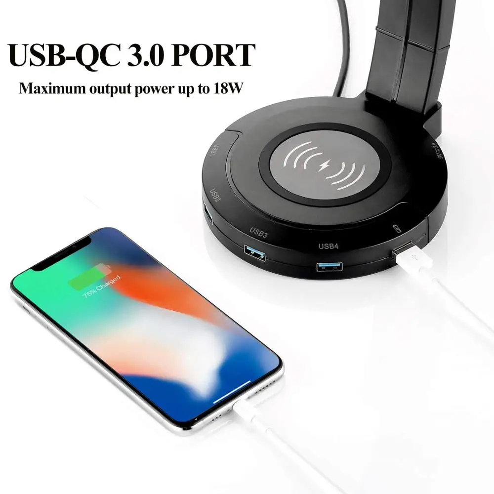 Подставка для наушников befon RGB с 4 USB-портами поддержкой беспроводной зарядки