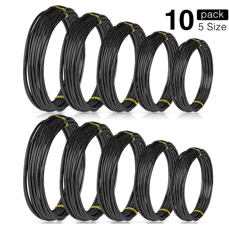 10 Rolls Bonsai Wires Anodized Aluminum Bonsai Training Wire in 5 Sizes - 1.0 mm, 1.5 mm, 2.0 mm, 2.5 mm, 3.0 mm Black