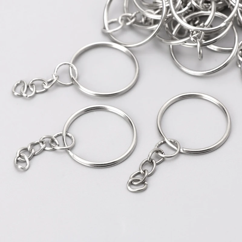

P15C 100pcs DIY 25mm Polished Keyring Keychain Split Ring Short Chain Key Fob Rings