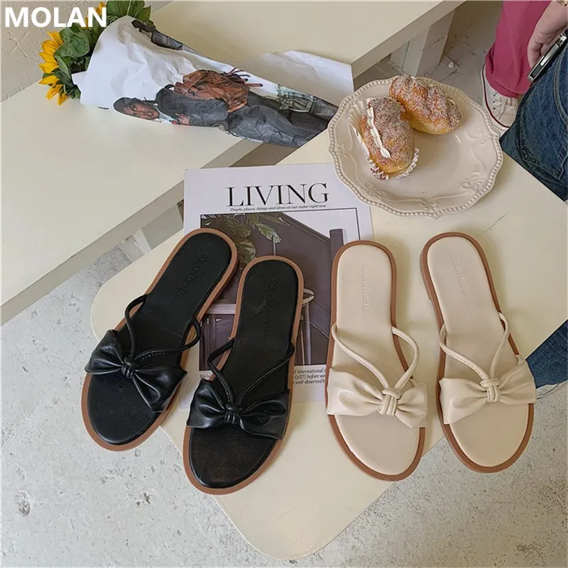 MOLAN/фирменные дизайнерские летние Роскошные шлепанцы на плоской подошве с узким