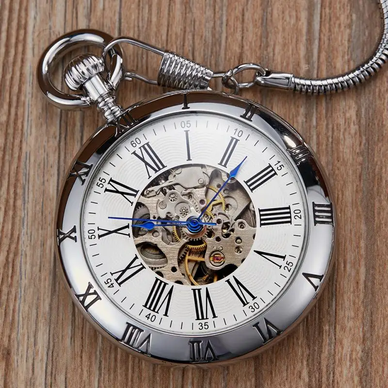 Luxury Gold Automatic Mechanical Pocket Watch Retro Copper Watches Roman Numerals Fob Chain Pendants Unisex reloj de bolsillo