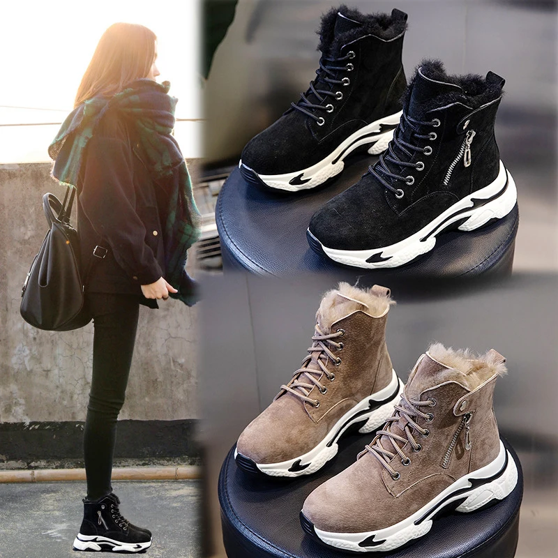 

Genuine Leather Ankle Boots Female Winter Shoes for Women 2021 Platform Snow Boots Women Heels Wool Designer Shoes Woman Booties