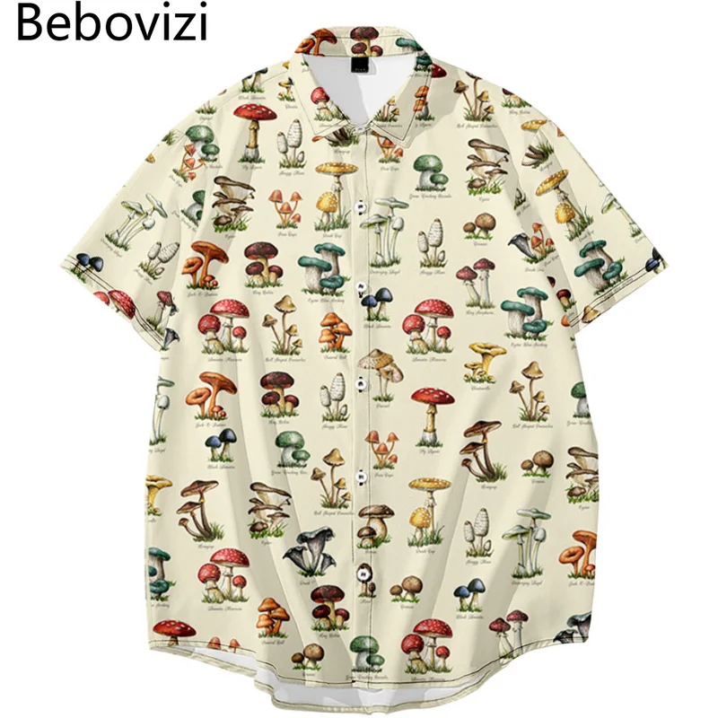 

Мужская свободная рубашка с коротким рукавом, винтажная Модная креативная рубашка в стиле хип-хоп с принтом грибов, новинка, лето 2021