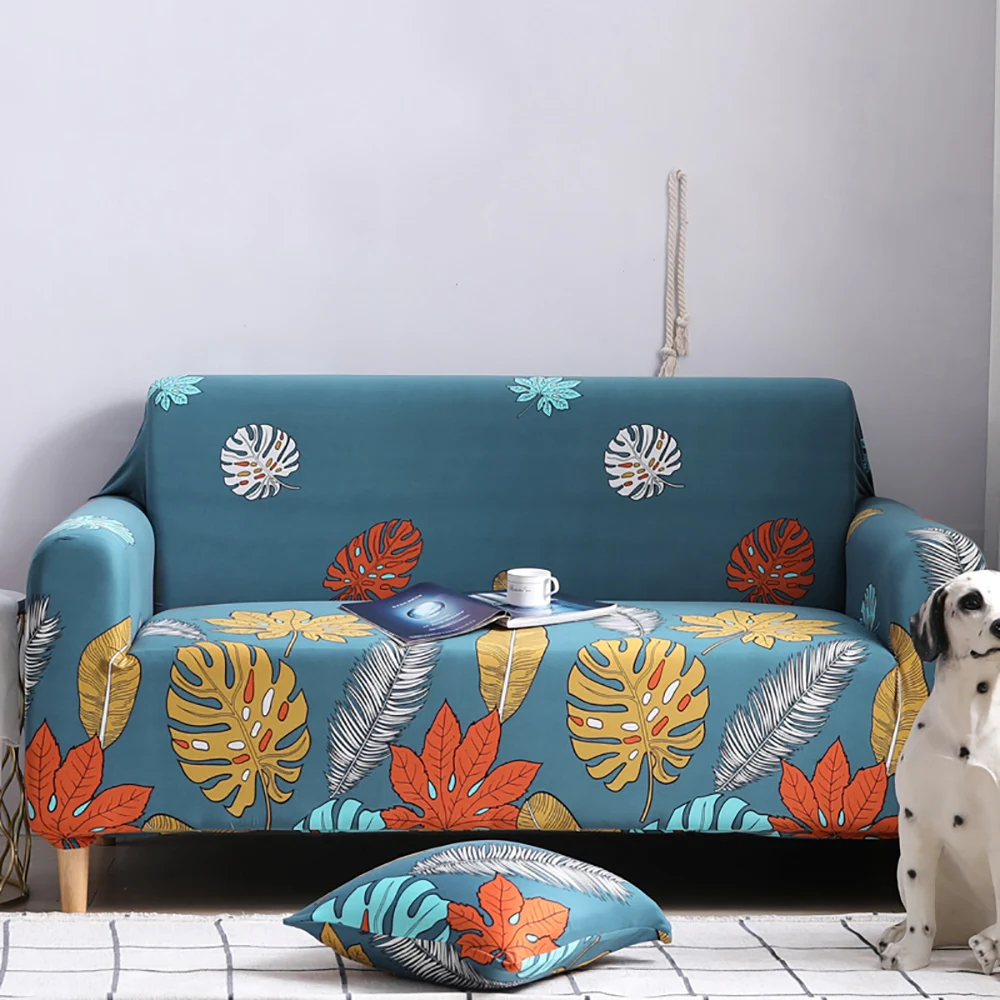 Feather Sofa Cover Sectional For Living Room Simple Classic Soft Stretch Tight Blue Couch Sofa Cover Washable | Дом и сад