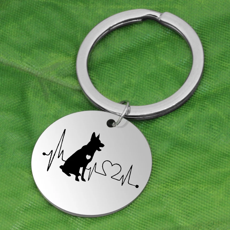 

Heartbeat Bulldog Dachshund Bull Terrier KeyChain Jewelry Cute Puppy Dog Key Ring