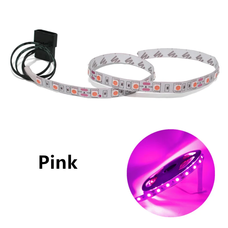 pink Чехол для компьютера, клейкая лента, светильник 5050 SMD, гибкая светодиодная лента 12В, ПК, фоновый светильник, красный, желтый, зеленый, RGB, 12 цветов - Испускаемый цвет: pink