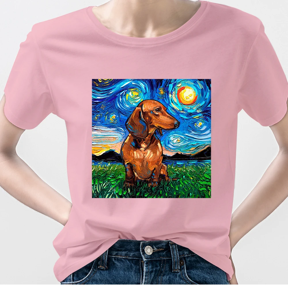 

Women T Shirt Cute Dachshund Cartoon Printed Short Sleeve Creative Simplicity Graphic Tops Fashion European 2021 Crewneck Tshirt