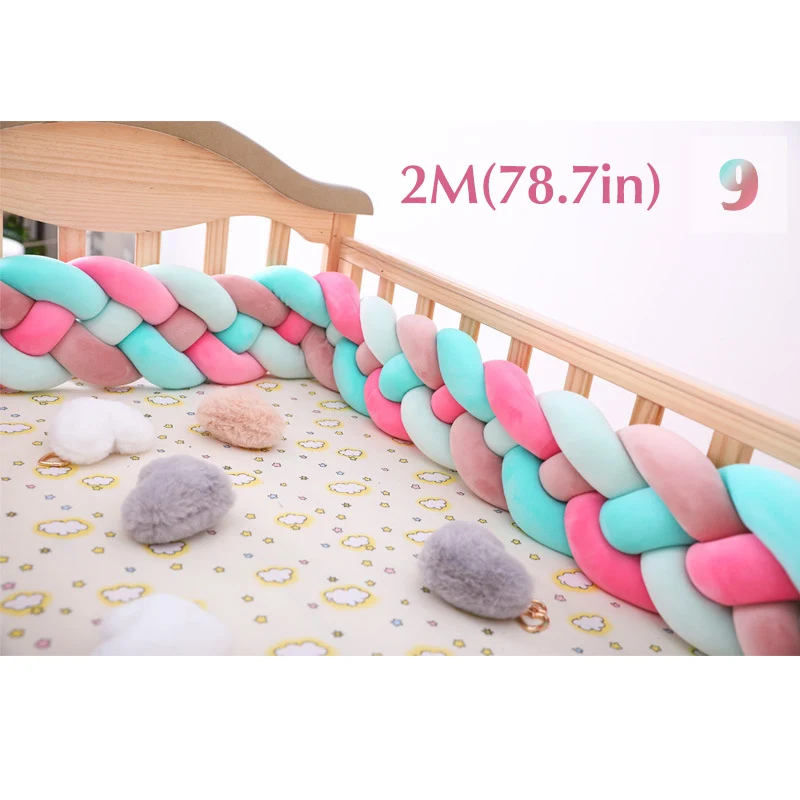Baby Shining 4 Strands Newborn Crib Bumper 2M/3M Infant Bed Protector Room Decor 17CM(6.7in) Height Pure Weaving Plush Knot - Цвет: 9 2m