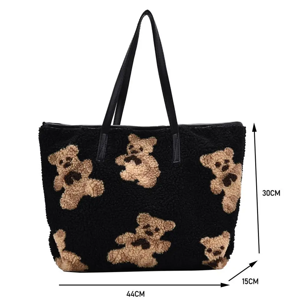 

Cute Soft Fur Bear Shoulder Bags for Women 2020 Autumn Winter Plush Handbags and Purses Female Large Capacity Tote Shopping Bags