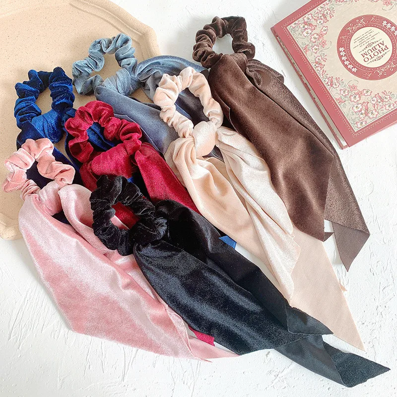 

Winter Warm Velvet Hair Scrunchies Solid Color Hair Scarf Rope for Women BIY Bow Hair Ties Korean Elastic Hair Bands Headwear
