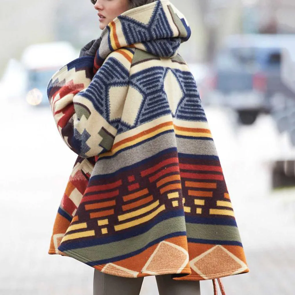 2020 зимнее пальто женское тёплое Ретро стиль с рисунком куртка Этническая Femmes