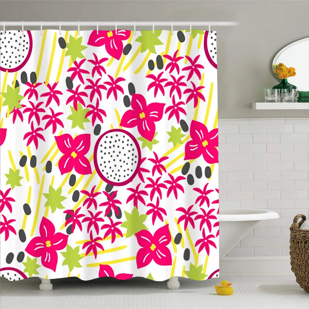 

Ванная комната экран полиэстер водонепроницаемый висячая Ванна занавеска экзотический дракон фрукты цветочный лист занавеска для душа с 12...