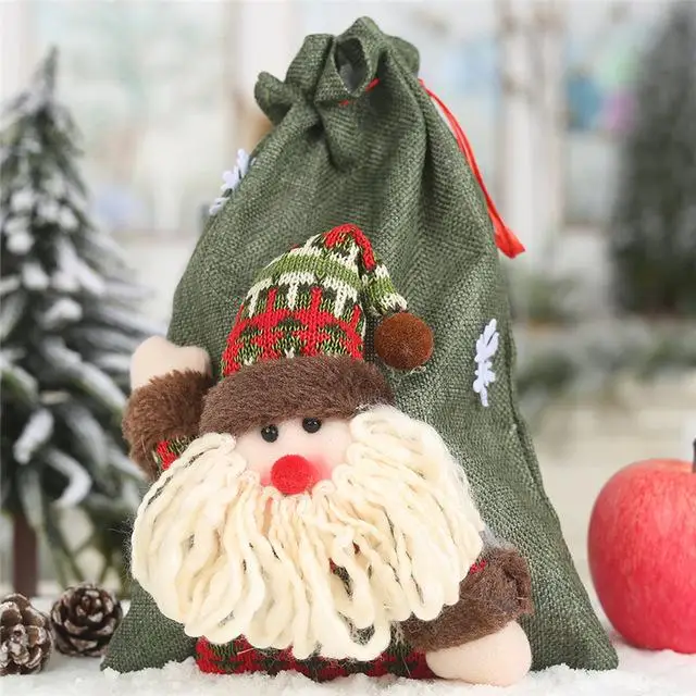Santa Claus Новогодние рождественские украшения для дома, льняная Подарочная сумка на шнурке, большие конфетные рождественские мешки, праздничная мультяшная сумка Apple FZ167 - Цвет: Santa Claus