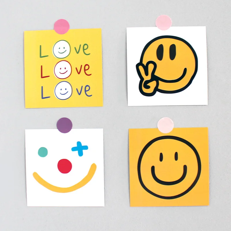 

Ins Yellow Cute Smiling Face Decorative Pictures Home Decor Kawaii Poster Card 4 Sheets Square Creative Wall Sticker Photo Props
