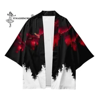 japanese costume kimono men harajuku women tops haori cardigan t shirt yukata coats black forest robe loose jackets print japan