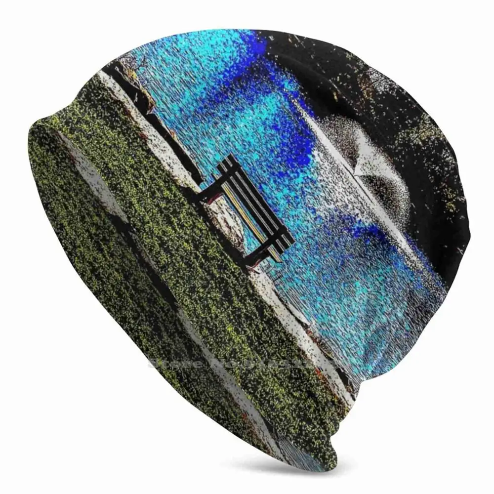 

Digital Bench And Lake Fishing Camping Hunting Outdoor Cap Unisex Trees Bench Lake Water Fountain Color Colorful Blue