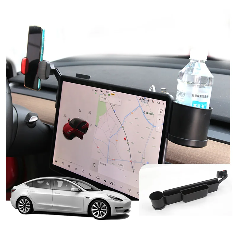 tesla3 phone holder mount for tesla model 3 y 2021 multifunction screen protector sunglass storage fixed bracket mobile stand free global shipping