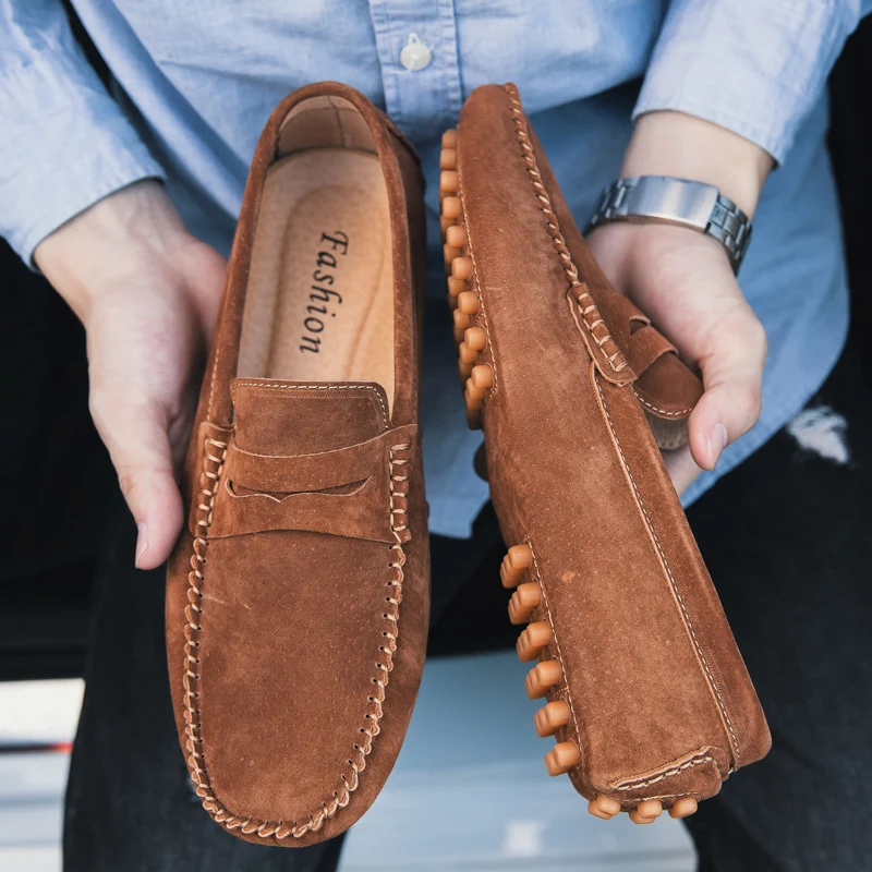 

Fur Loafers Men Gommino Driving Shoes Mans Moccasins Suede Mens Casual Shoes Slip On Big Men's Flats Plus Size 11 12 13 Brown