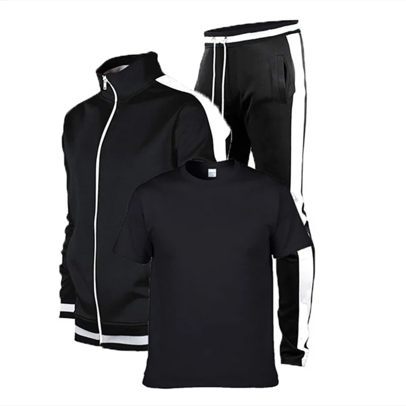 

2021 new color matching zipper sportswear suit men's fashion sports suit men's sweat shirt sports pants 3-piece jogging sportswe