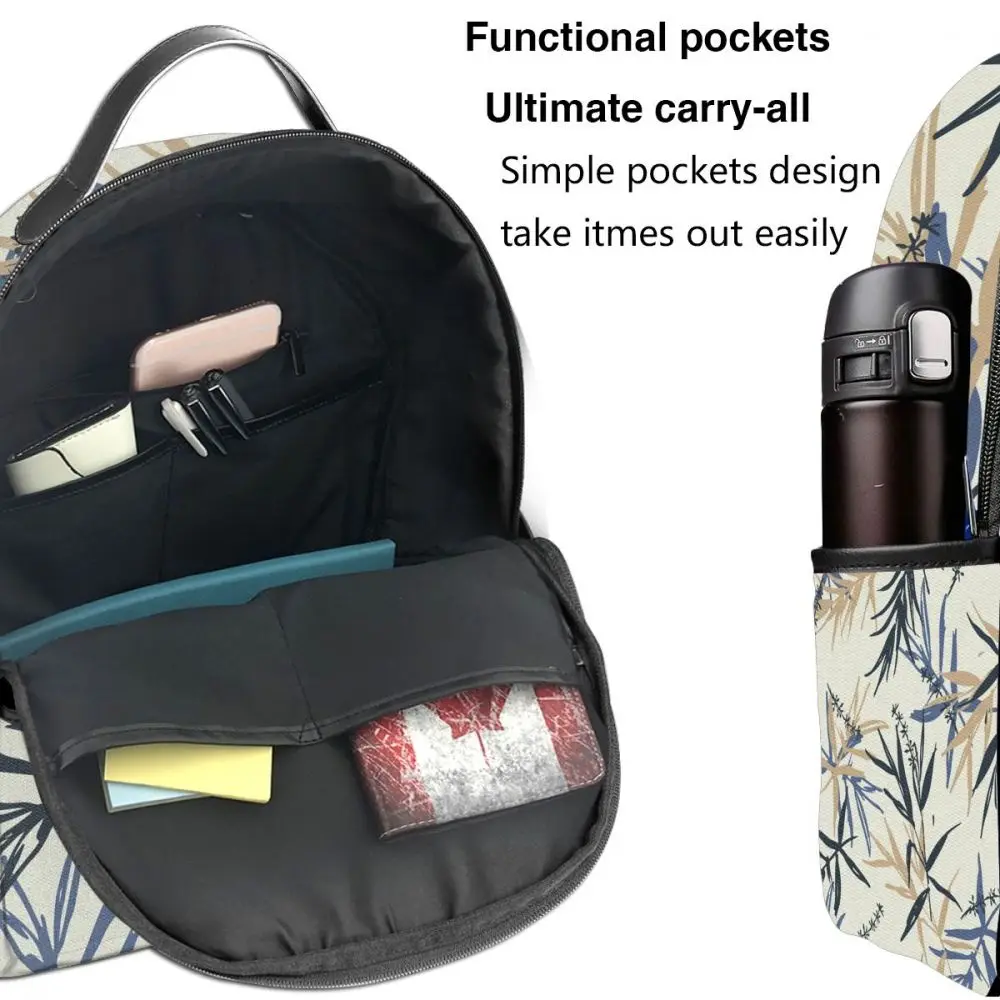 

Blue Beige Bamboo Leaves And Flower Backpack Boy Girl School Bag for Teenager Student Shoulder Bag Travel Bag