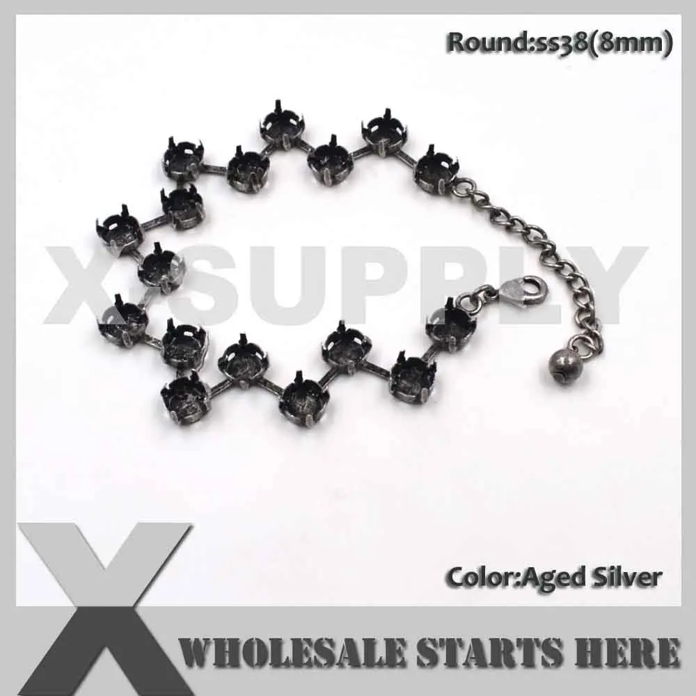 Round Bracelet Пустой термос браслет-цепочка прямоугольник Navette круглый на выбор, состаренный серебряный цвет, для украшения ювелирных изделий DIY - Цвет: Round Bracelet