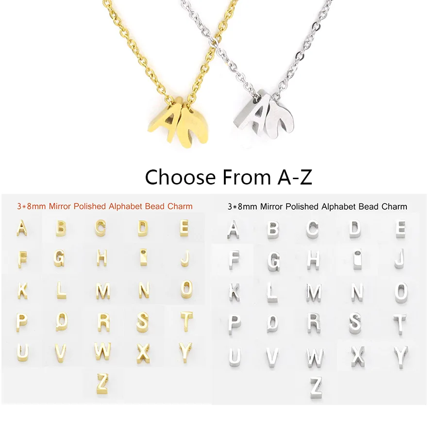 

10pcs 45cm Mirror Wishing Bone + English Letter Pendant Necklace Polished Stainless Steel Metal Women Trendy O-chain jewelry