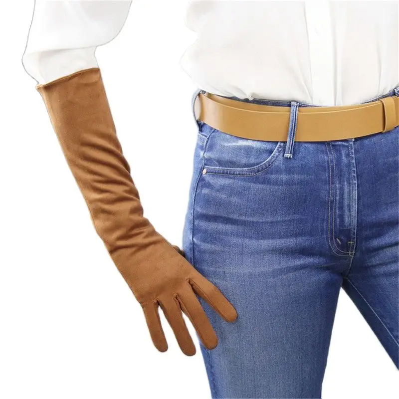 

Fashion Simple Women Suede Gloves Unlined 40cm Long Evening vestido Female Gloves Grinding Suede Mittens TB21-9