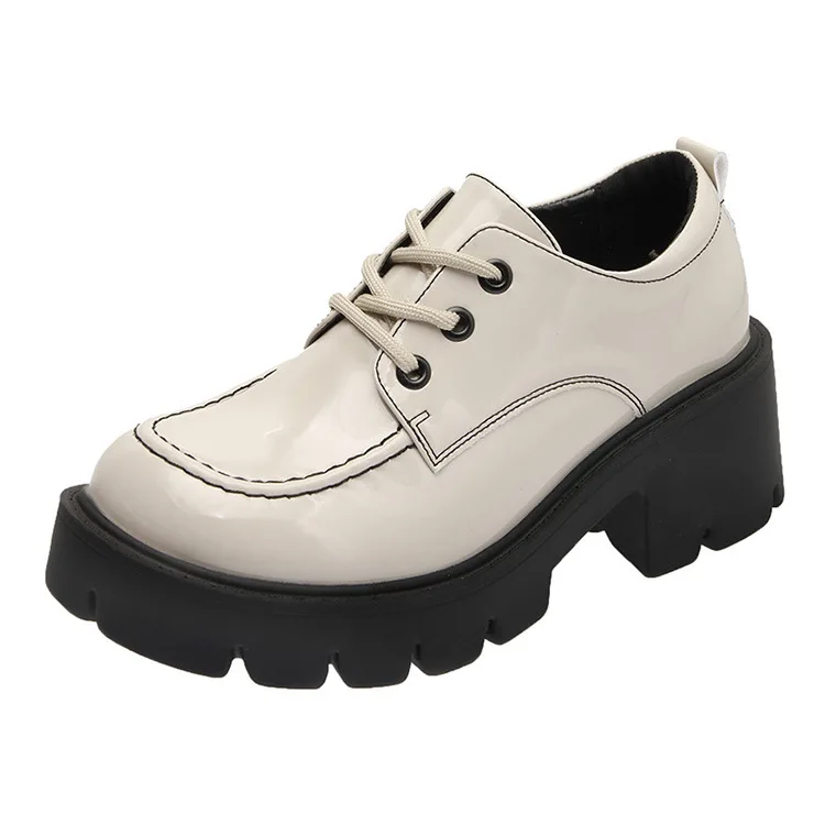 

Womens Derby Shoes All-Match Round Toe Female Footwear Slip-on British Style Casual Sneaker Clogs Platform Leather Summer Dress
