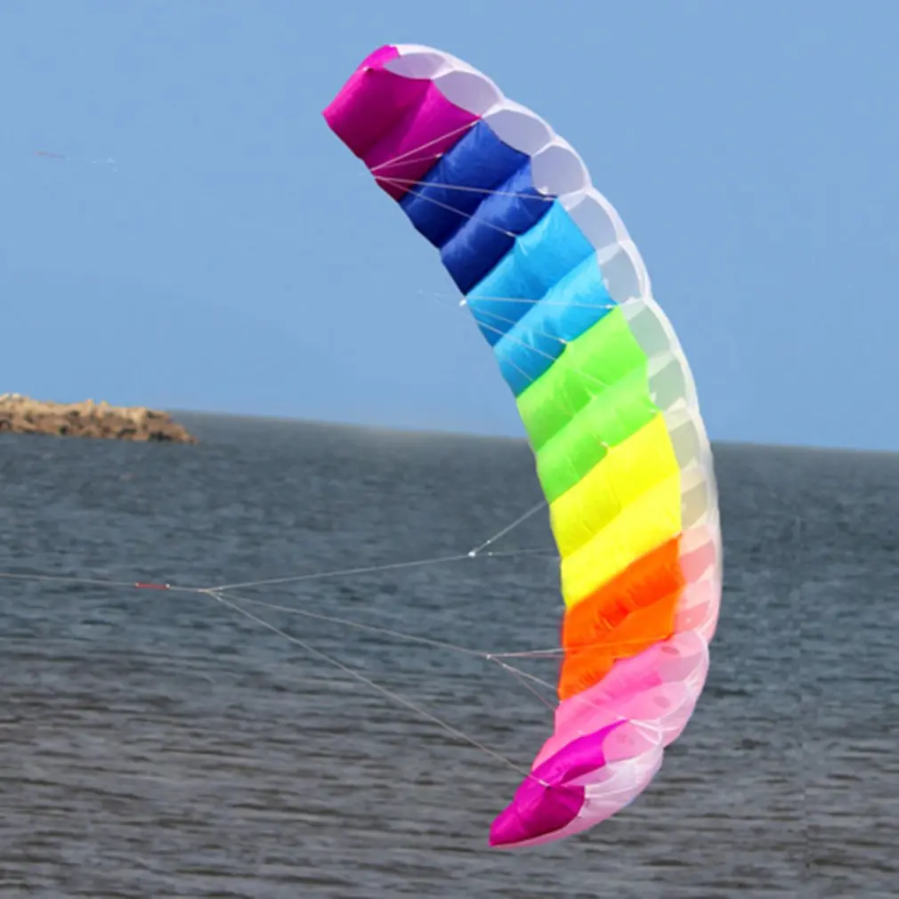 1.4/2/2.7m Rainbow Dual Line Kitesurfing Stunt Parachute Soft Parafoil Surfing Kite Sport Kite Large Outdoor Beach Flying Kite