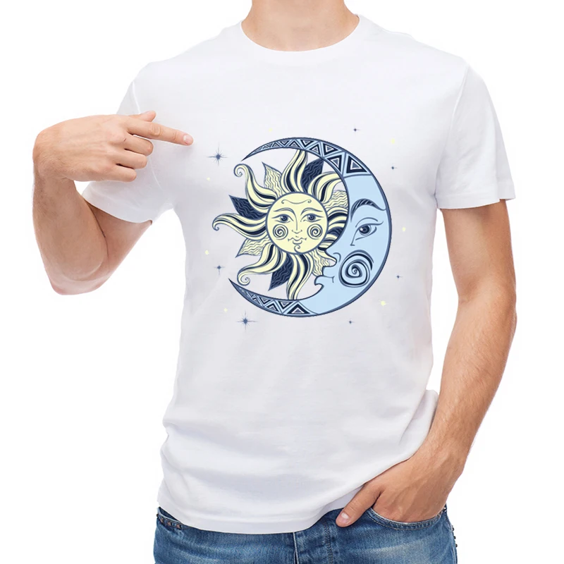 

TEEHUB Cartoon Sun Moon Men T Shirt Vintage Sun And Moon Printed T-shirt Short Sleeve Casual Tops Fashion Boy Tees